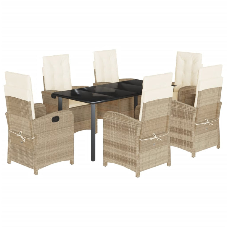 7-delige Tuinset met kussens poly rattan beige