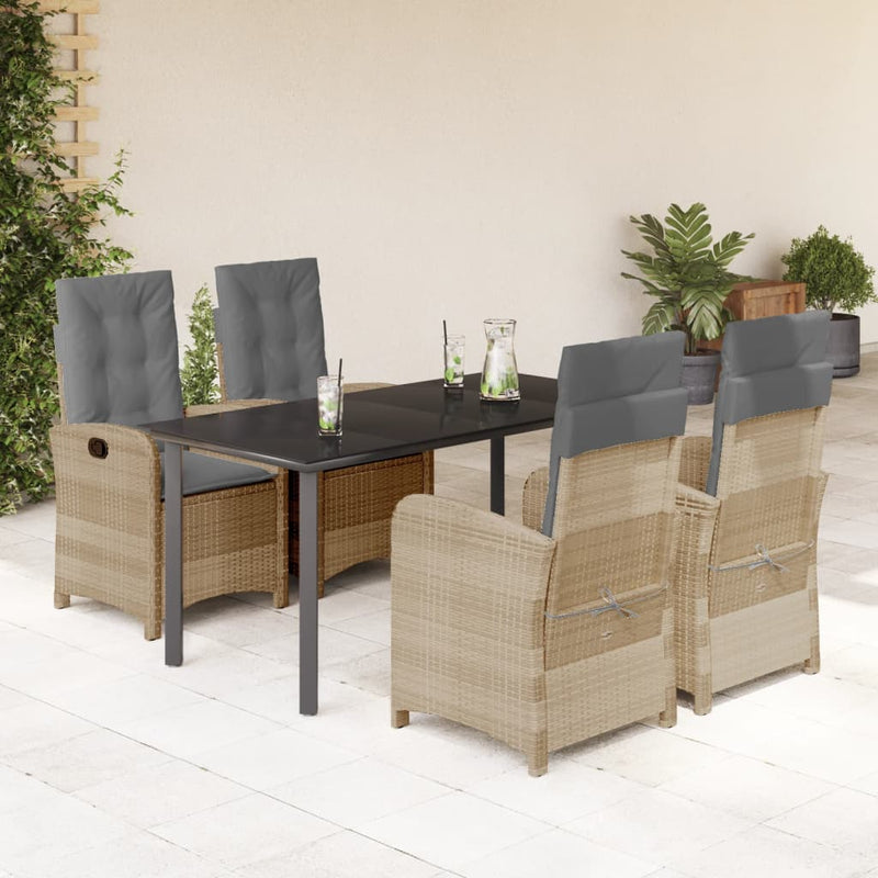 5-delige Tuinset met kussens poly rattan gemengd beige