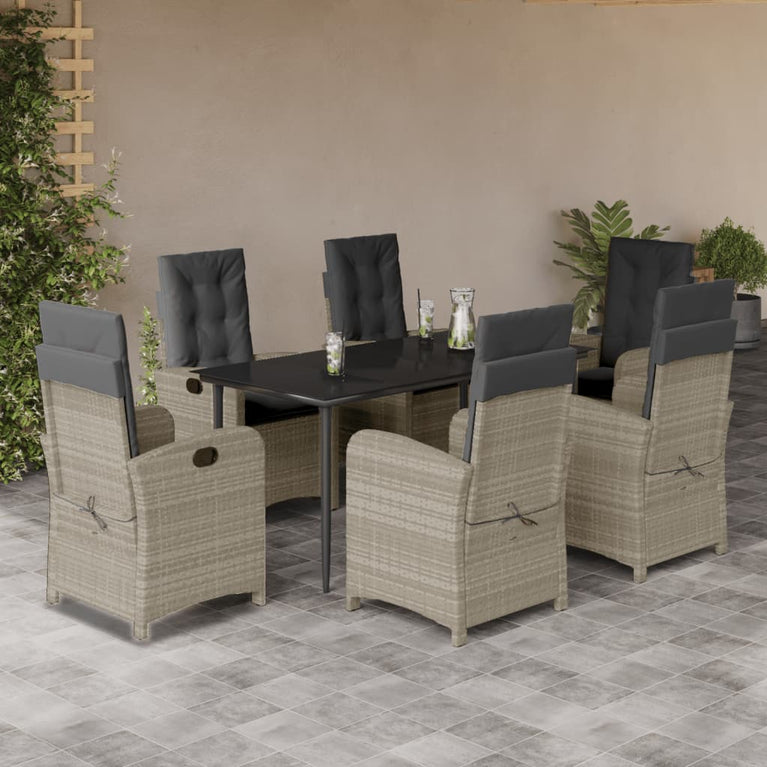 7-delige Tuinset met kussens poly rattan grijs