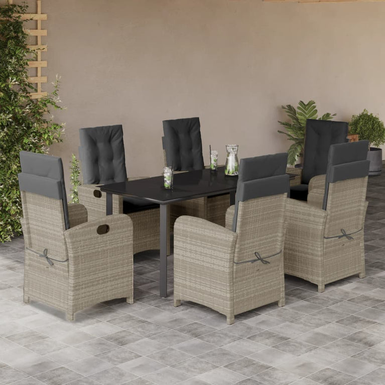 7-delige Tuinset met kussens poly rattan grijs