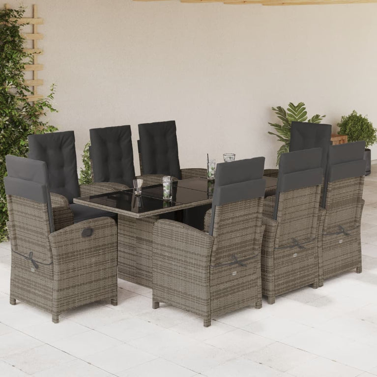 9-delige Tuinset met kussens poly rattan grijs