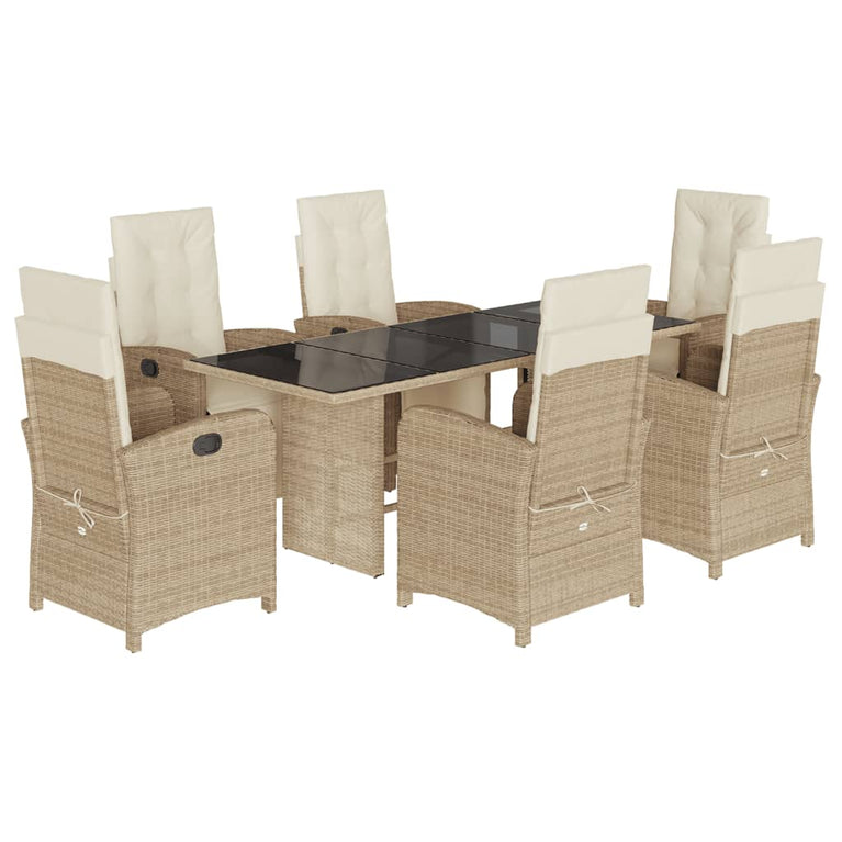7-delige Tuinset met kussens poly rattan beige