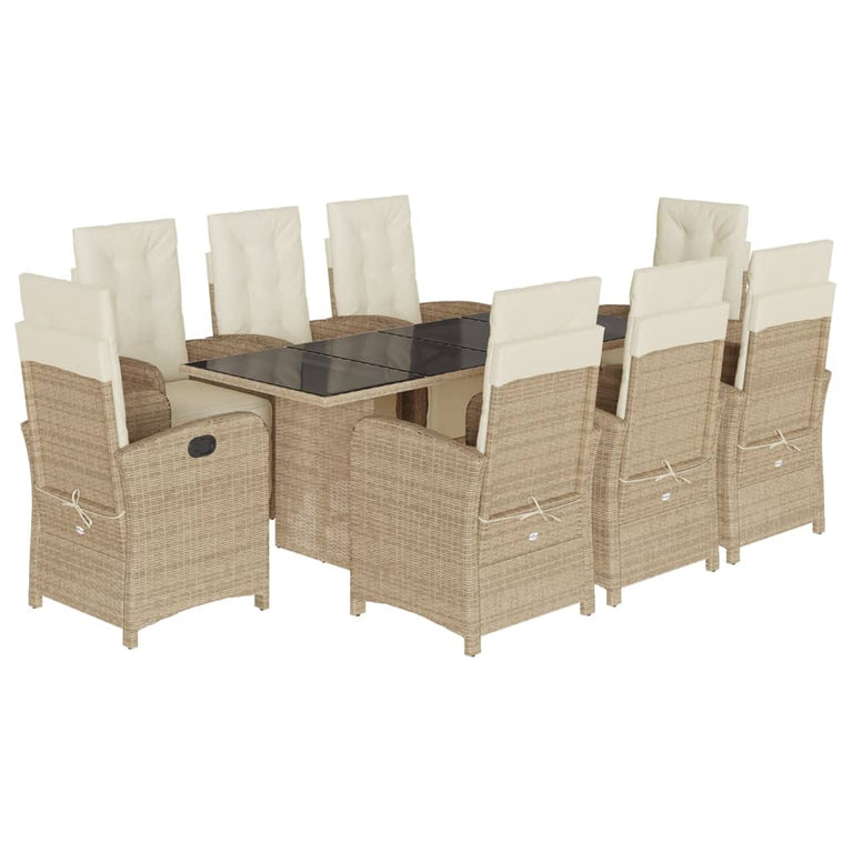 9-delige Tuinset met kussens poly rattan beige