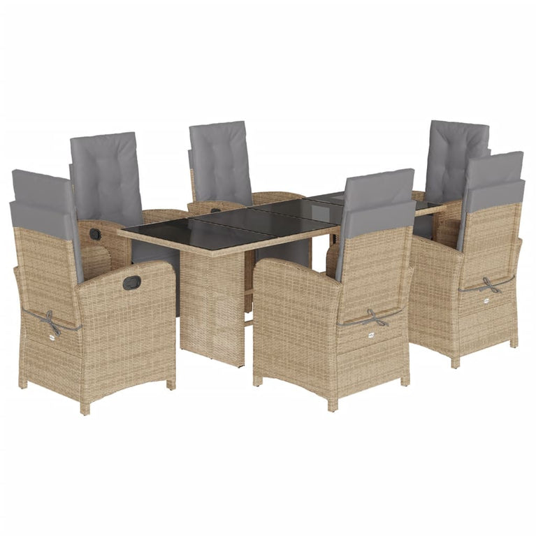 7-delige Tuinset met kussens poly rattan beige