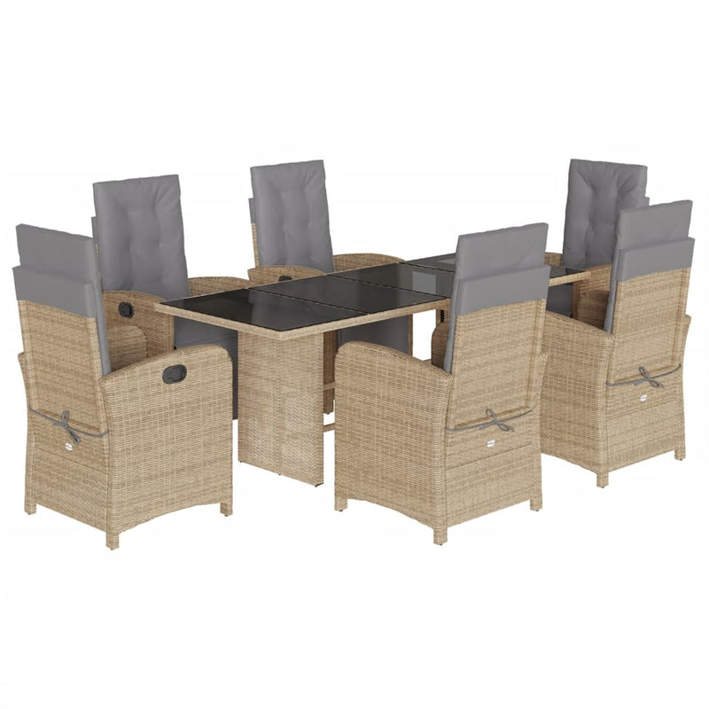 7-delige Tuinset met kussens poly rattan beige