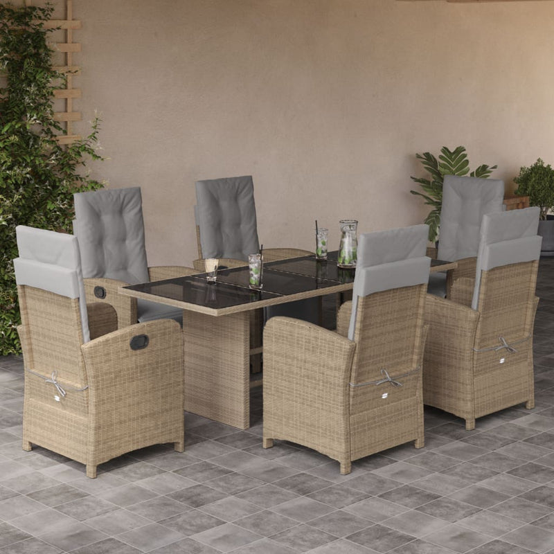 7-delige Tuinset met kussens poly rattan beige