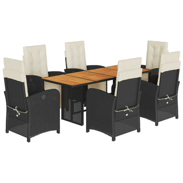 7-delige Tuinset met kussens poly rattan zwart