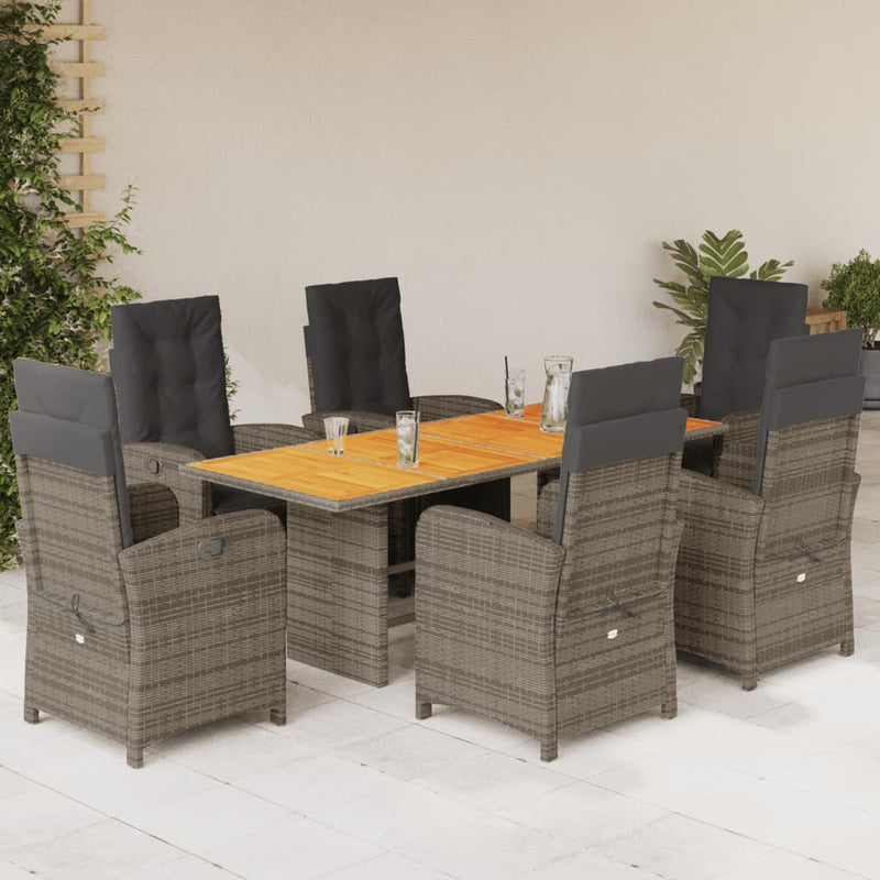 7-delige Tuinset met kussens poly rattan grijs