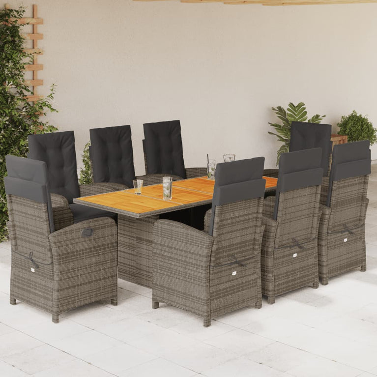 9-delige Tuinset met kussens poly rattan grijs