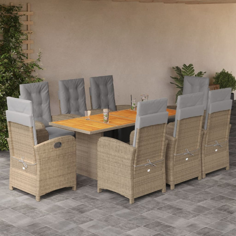 9-delige Tuinset met kussens poly rattan beige