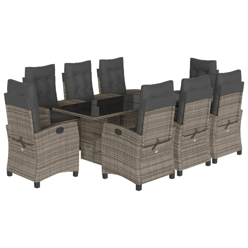 9-delige Tuinset met kussens poly rattan grijs