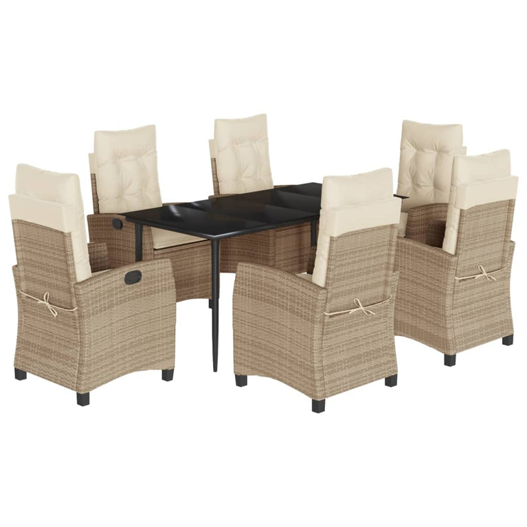 7-delige Tuinset met kussens poly rattan beige