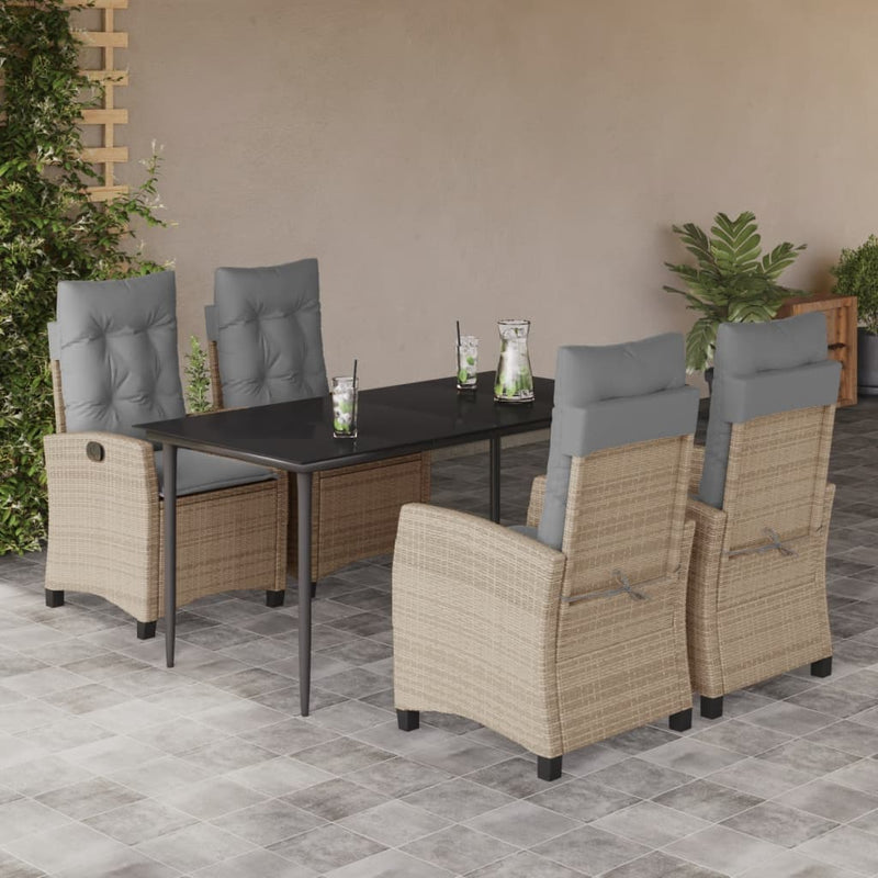 5-delige Tuinset met kussens poly rattan gemengd beige