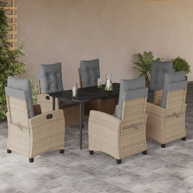 7-delige Tuinset met kussens poly rattan gemengd beige