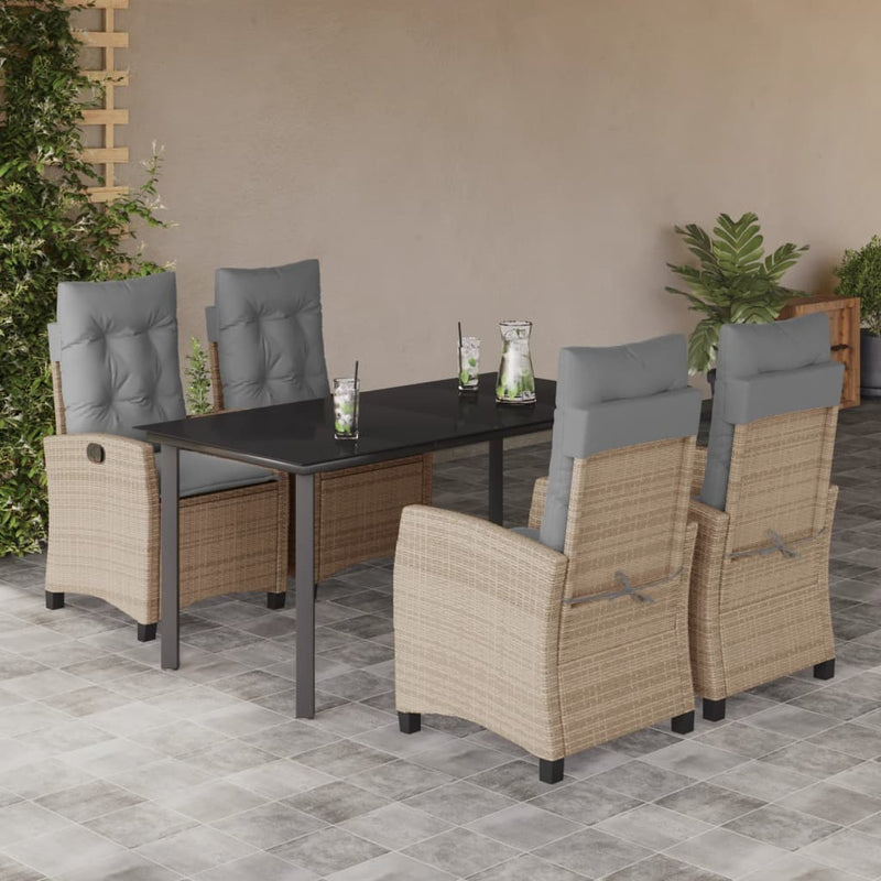 5-delige Tuinset met kussens poly rattan gemengd beige