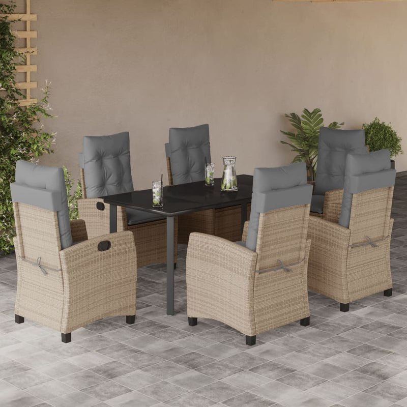 7-delige Tuinset met kussens poly rattan gemengd beige