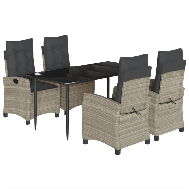 5-delige Tuinset met kussens poly rattan lichtgrijs