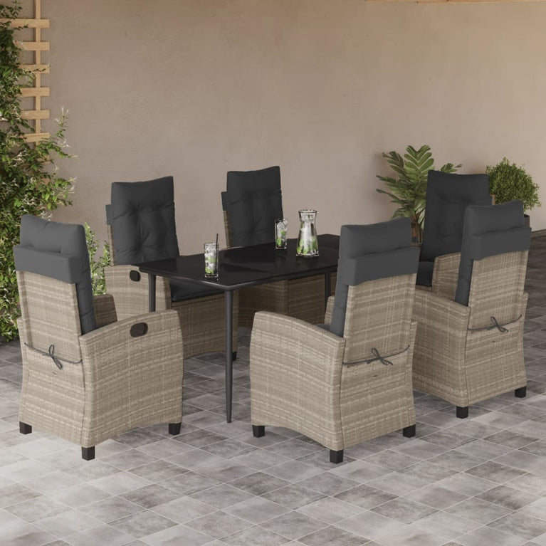 7-delige Tuinset met kussens poly rattan grijs