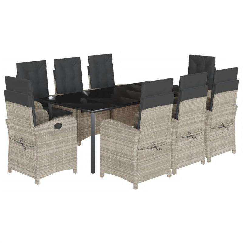 9-delige Tuinset met kussens poly rattan lichtgrijs