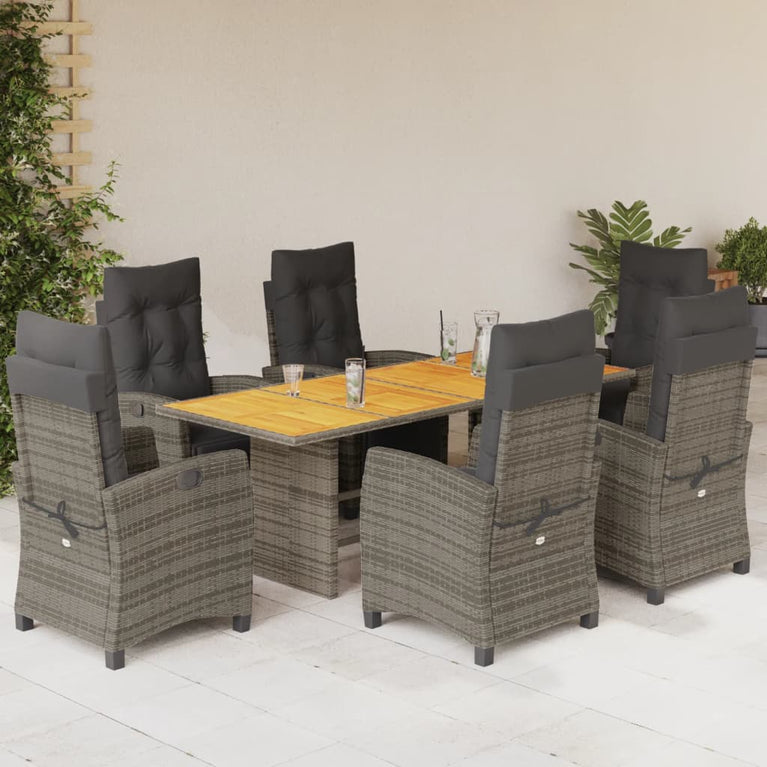 7-delige Tuinset met kussens poly rattan grijs