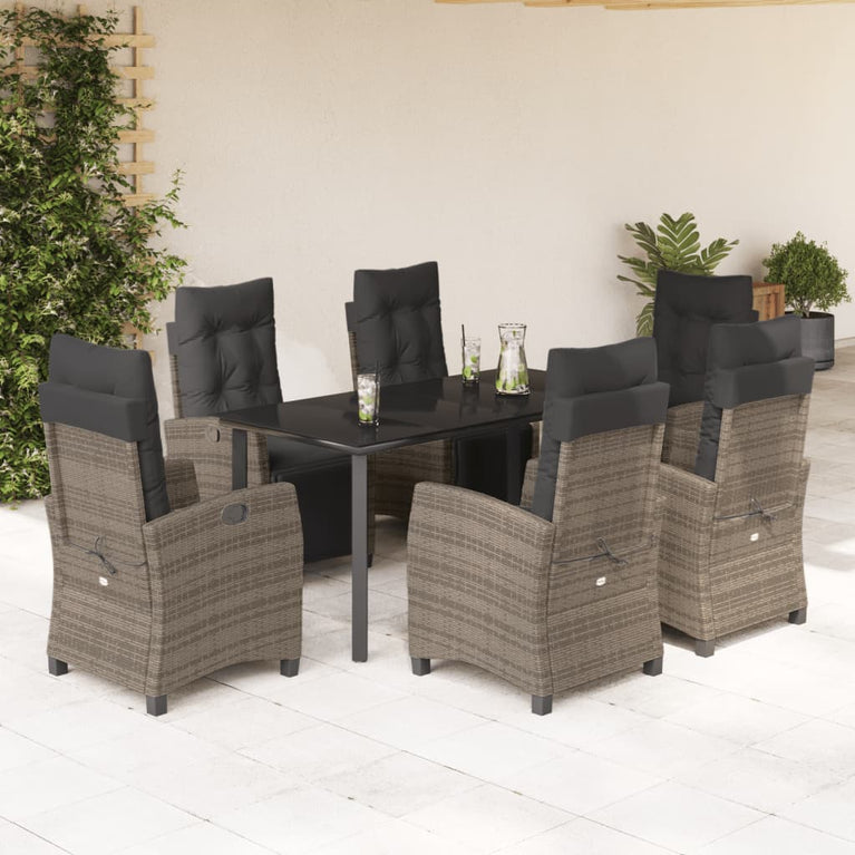 7-delige Tuinset met kussens poly rattan grijs