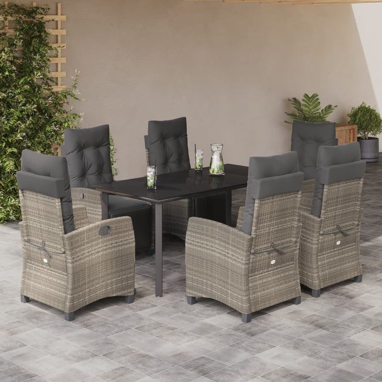 7-delige Tuinset met kussens poly rattan grijs