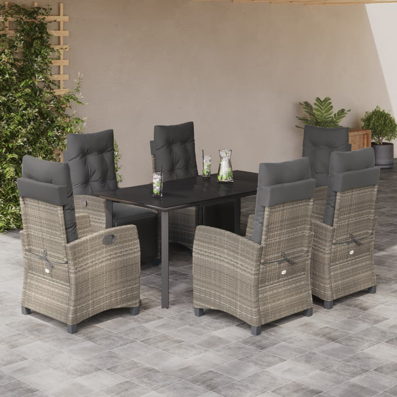 7-delige Tuinset met kussens poly rattan grijs