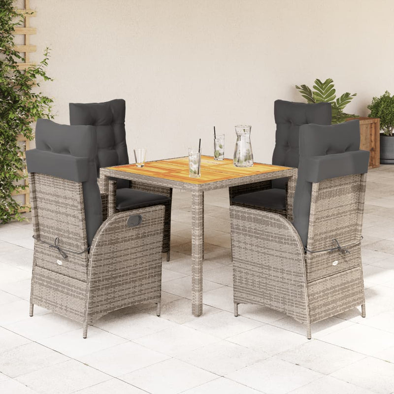 5-delige Tuinset met kussens poly rattan grijs