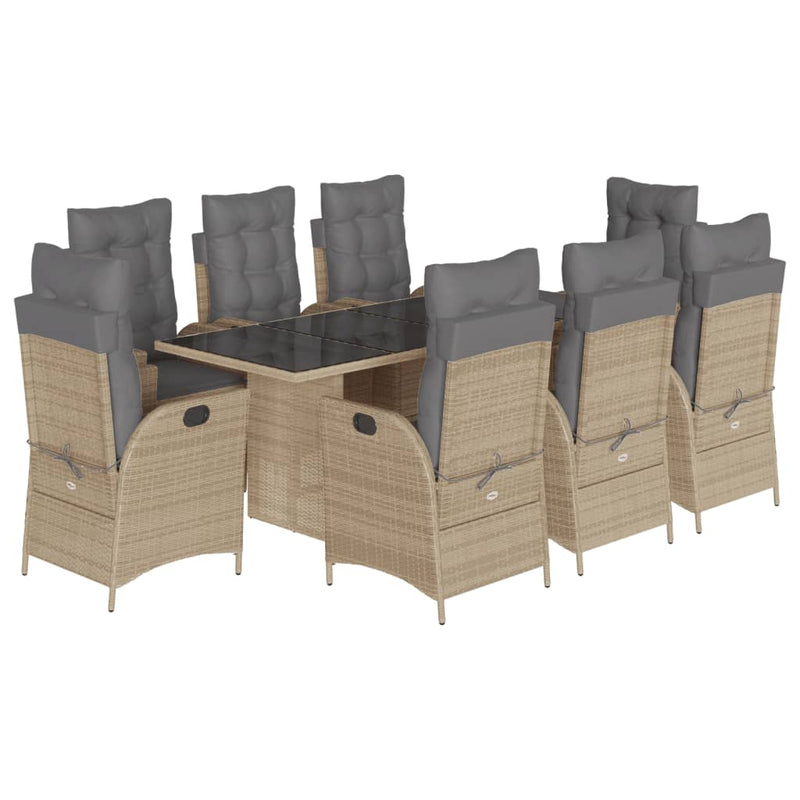 9-delige Tuinset met kussens poly rattan gemengd beige