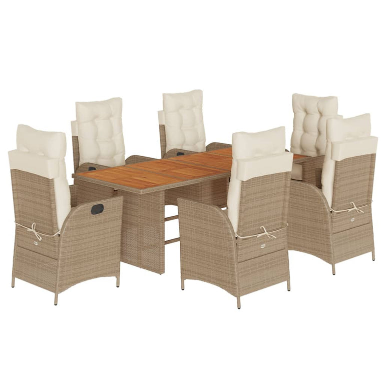 7-delige Tuinset met kussens poly rattan beige