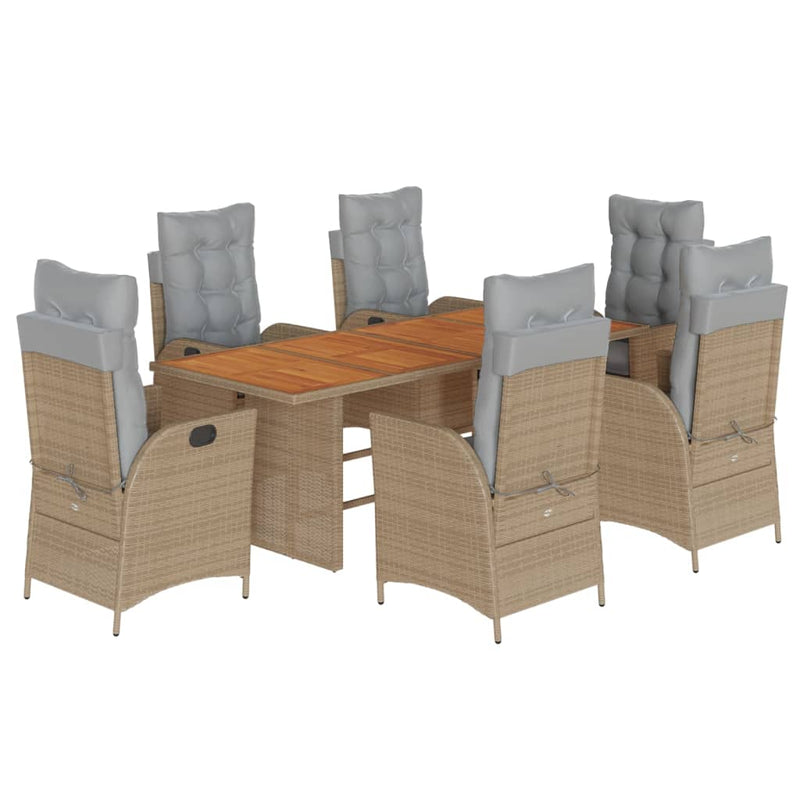 7-delige Tuinset met kussens poly rattan gemengd beige