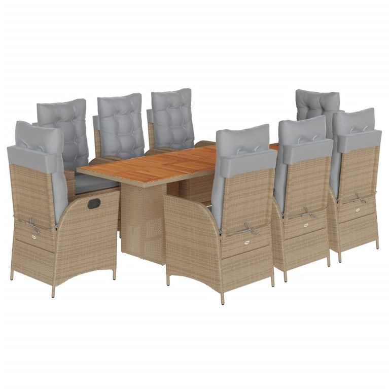 9-delige Tuinset met kussens poly rattan gemengd beige