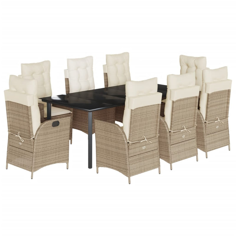 9-delige Tuinset met kussens poly rattan beige