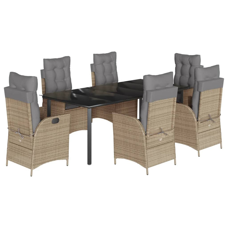 7-delige Tuinset met kussens poly rattan beige