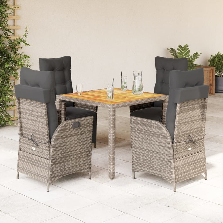 5-delige Tuinset met kussens poly rattan grijs