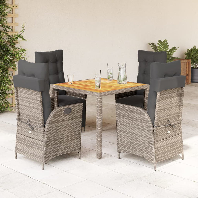 5-delige Tuinset met kussens poly rattan grijs