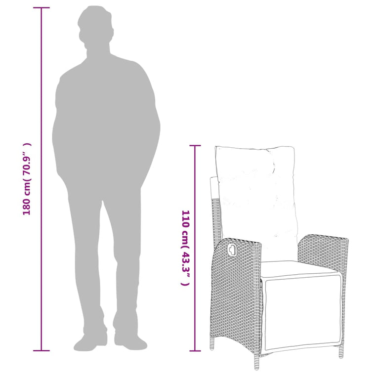 9-delige Tuinset met kussens poly rattan grijs