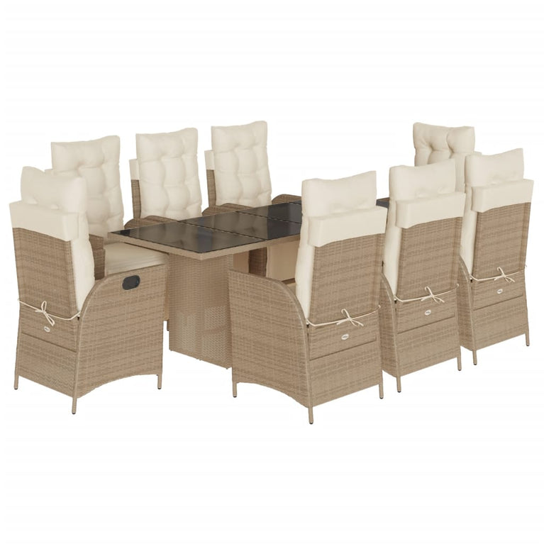 9-delige Tuinset met kussens poly rattan beige