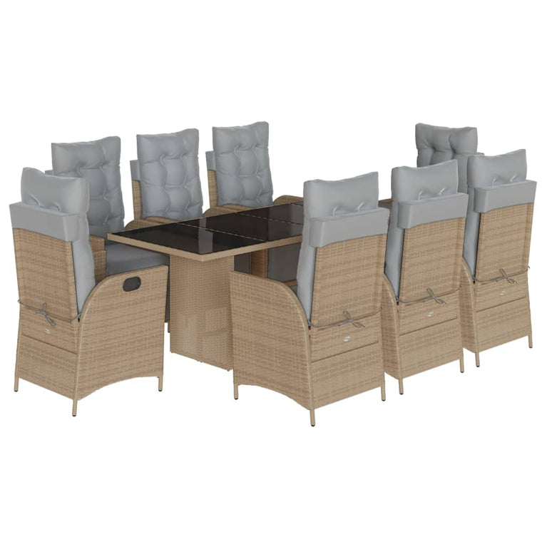 9-delige Tuinset met kussens poly rattan gemengd beige