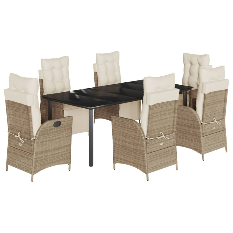 7-delige Tuinset met kussens poly rattan beige