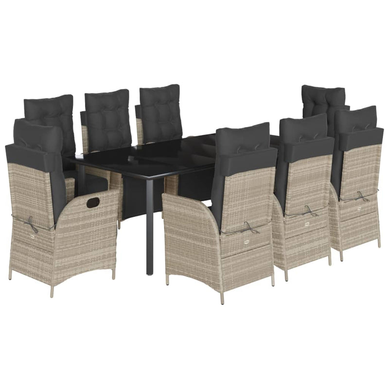 9-delige Tuinset met kussens poly rattan lichtgrijs