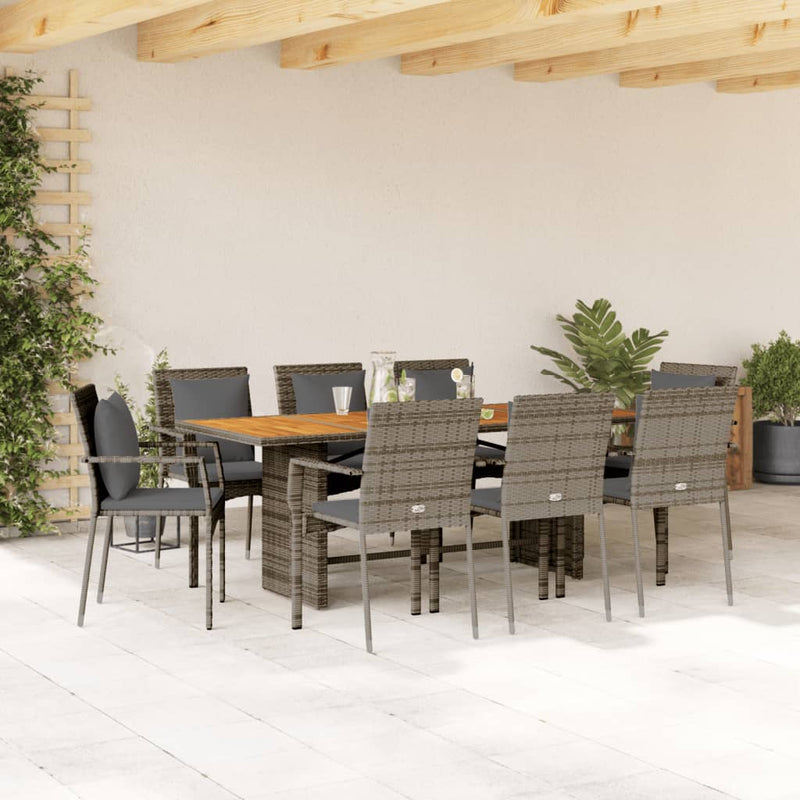 9-delige Tuinset met kussens poly rattan grijs
