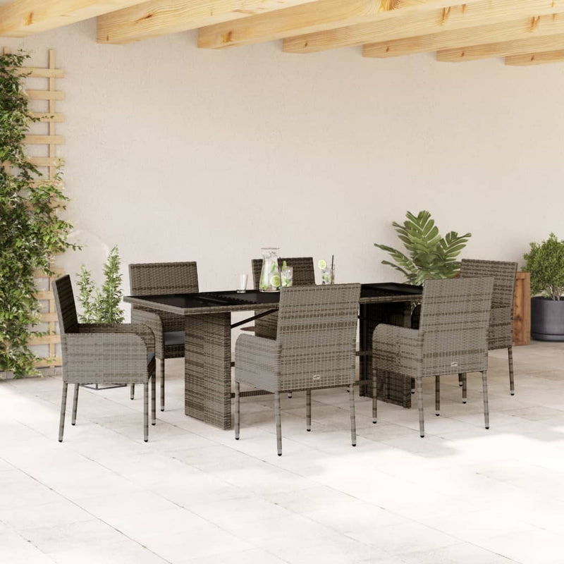 7-delige Tuinset met kussens poly rattan grijs