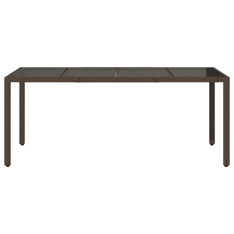 Tuintafel met glazen blad 190x90x75 cm poly rattan bruin