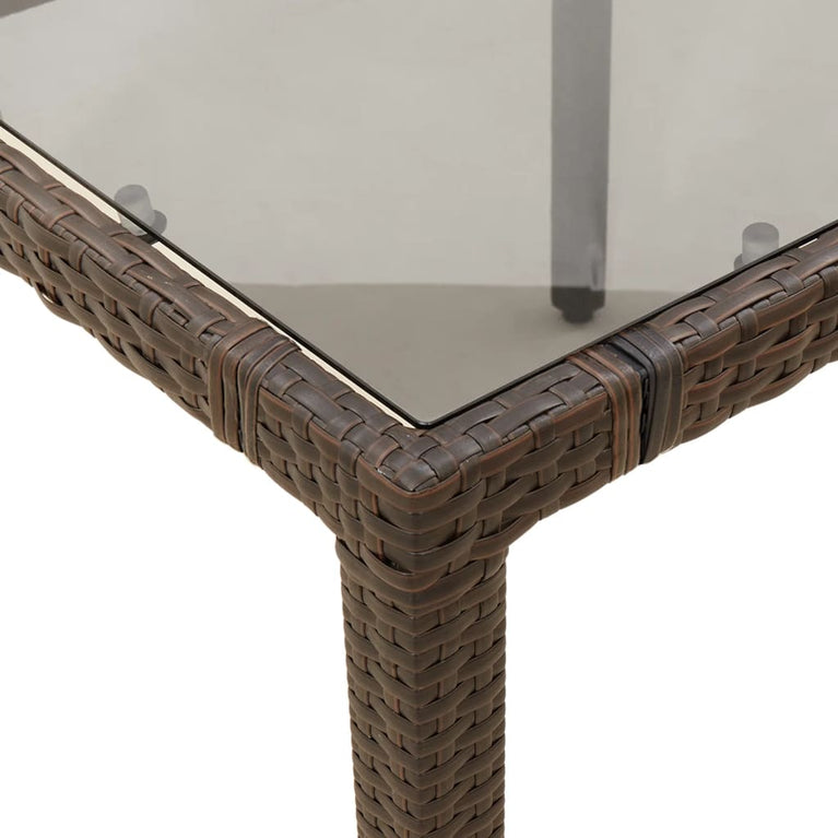 Tuintafel met glazen blad 190x90x75 cm poly rattan bruin