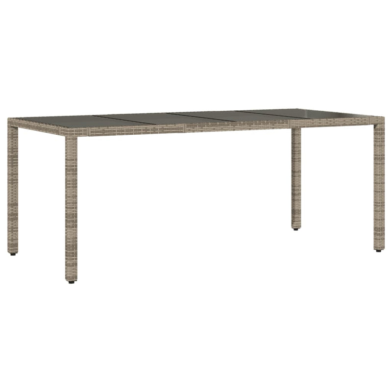 Tuintafel met glazen blad 190x90x75 cm poly rattan grijs
