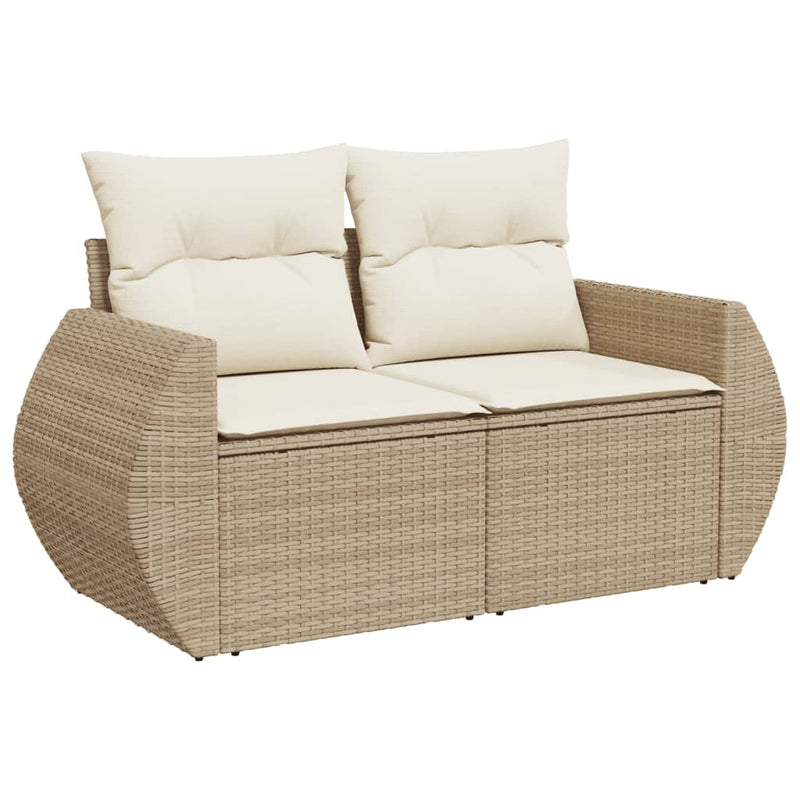 Tuinbank 2-zits met kussens poly rattan beige