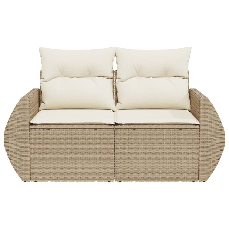 Tuinbank 2-zits met kussens poly rattan beige