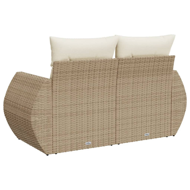 Tuinbank 2-zits met kussens poly rattan beige