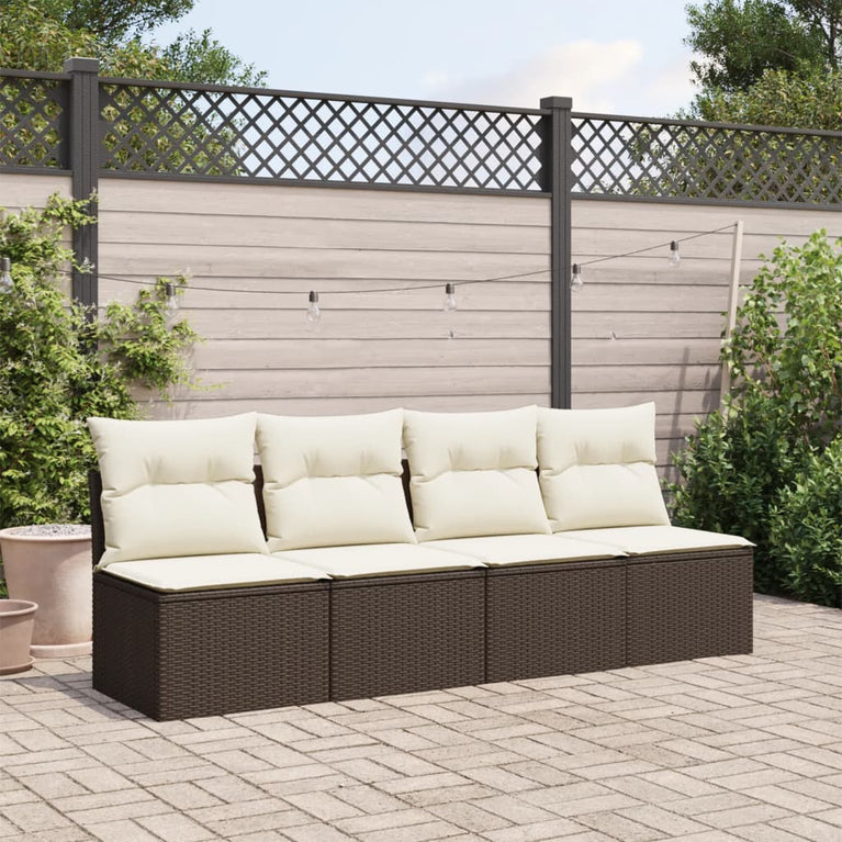 Tuinbank 4-zits met kussens poly rattan bruin